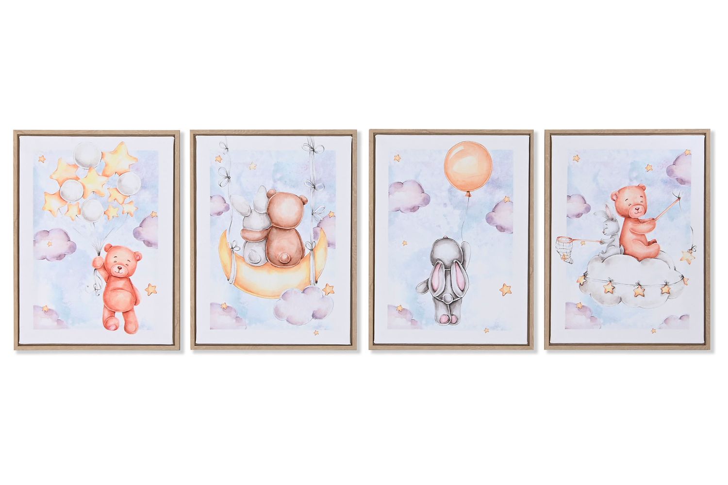 SET DE 4 CUADROS INFANTILES NUBES OSO