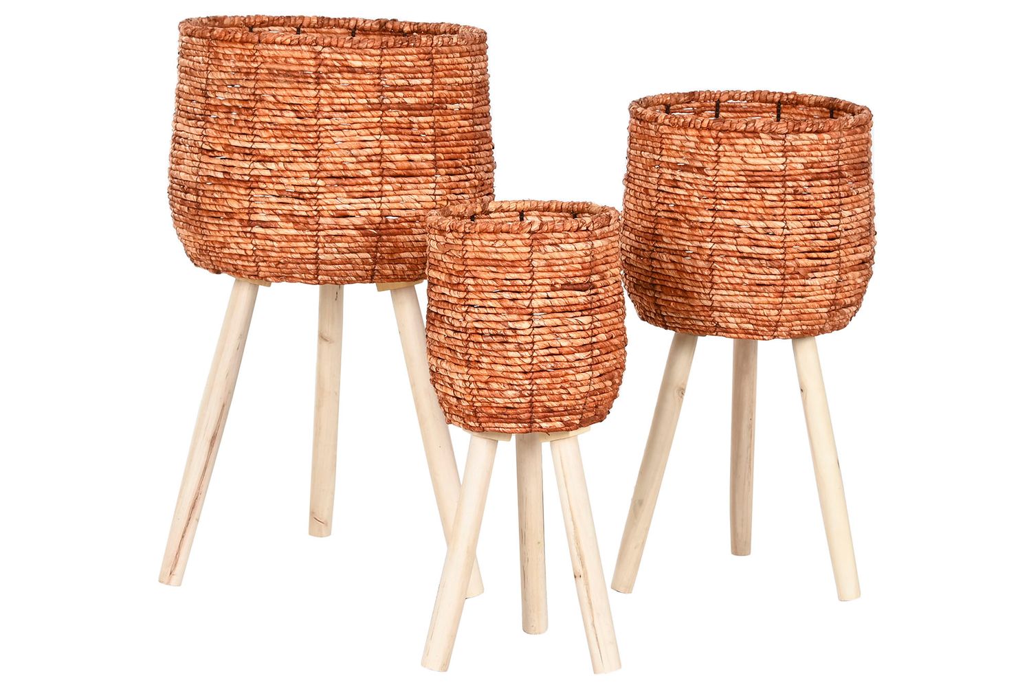 SET DE 3 MACETEROS FIBRA MADERA NATURAL