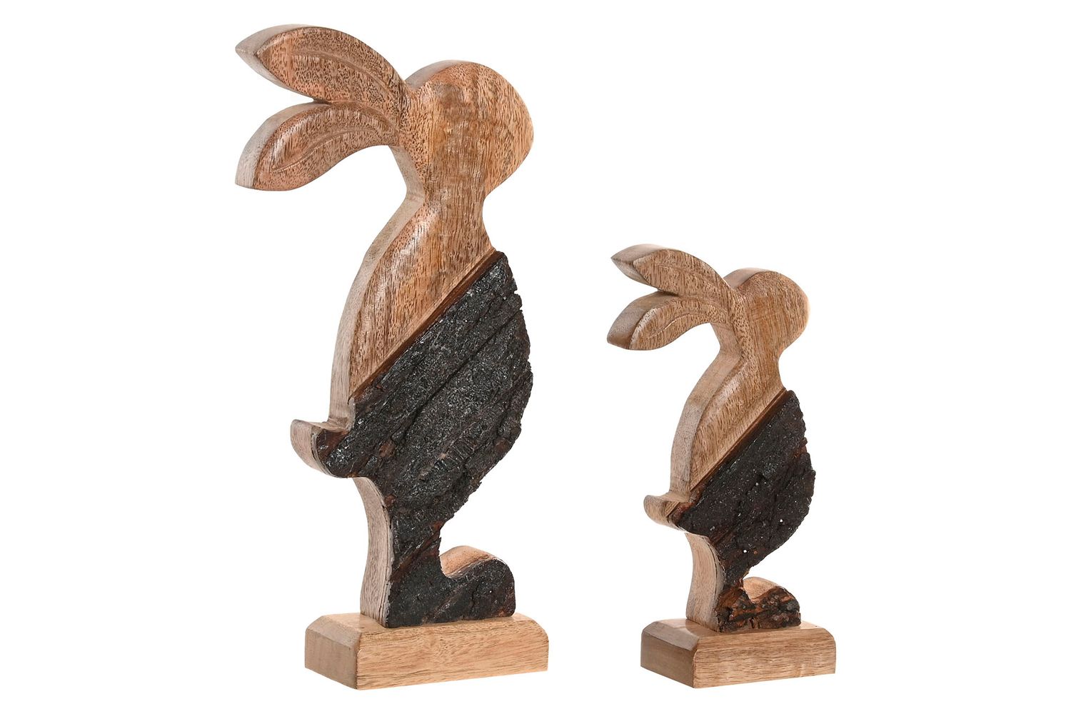 SET DE 2 FIGURAS CONEJO DE MADERA DE MANGO