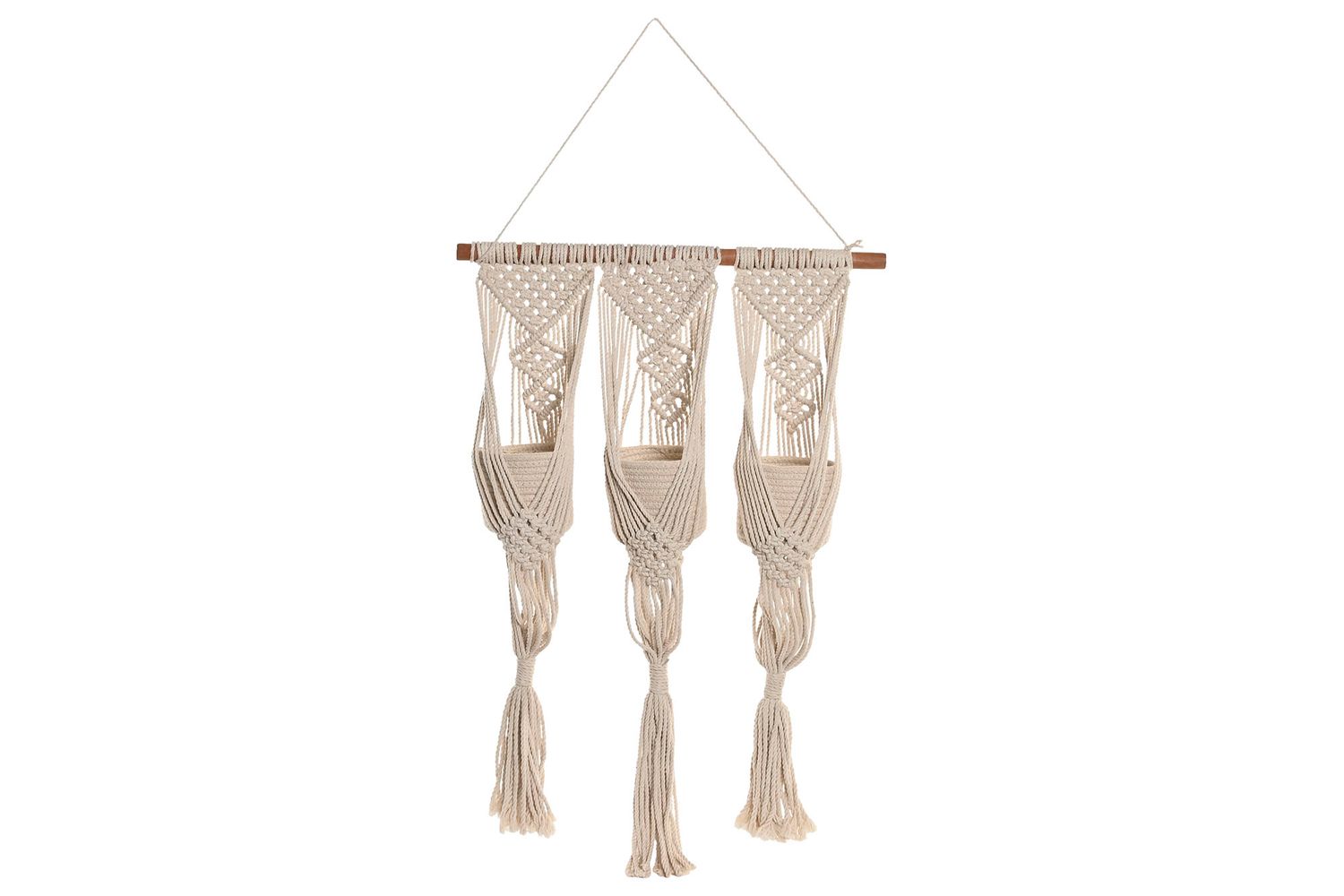 MACETERO ALGODÓN MADERA Y MACRAMÉ