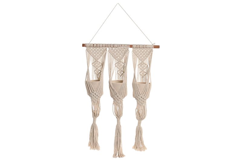 MACETERO ALGODÓN MADERA Y MACRAMÉ