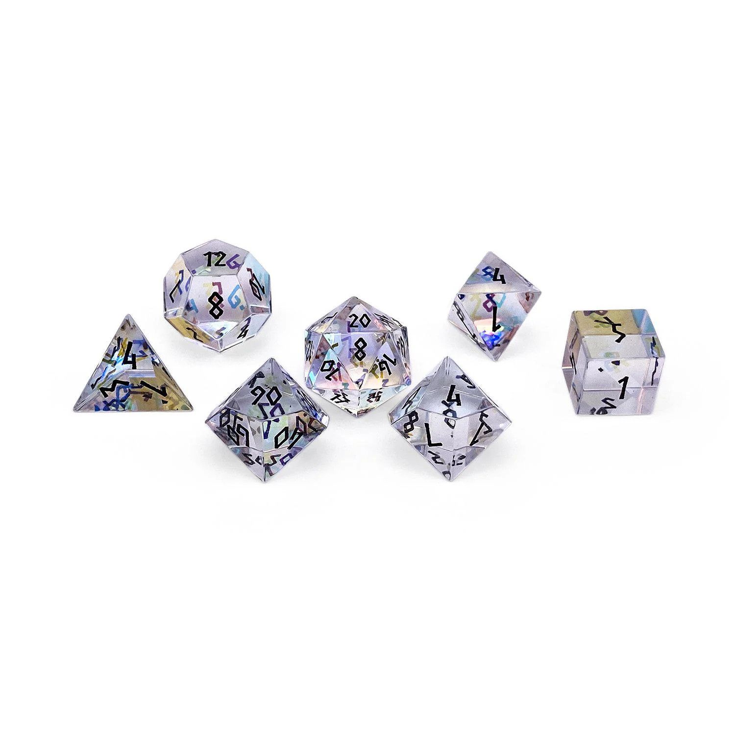 K9 Rainbow Glass - Black Font - 7 Piece RPG Set