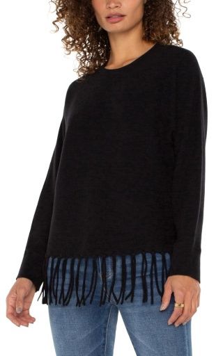 long slv seamless dolman sweater w fringe, Colour: black, Season: fall 24, Size: M