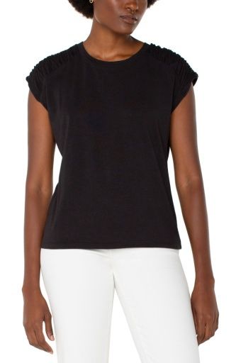 smocked shoulder scoop neck raglan knit top, Colour: black, Season: s24, Size: XS