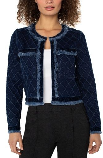 fray edge jacket w/ velvet trim, Size: XS