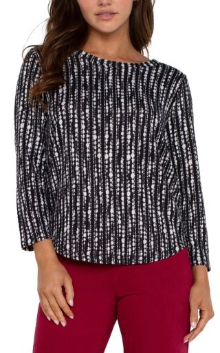 3/ 4 sleeve knit tee, Colour: blk wht dt strp, Season: fall 24, Size: S