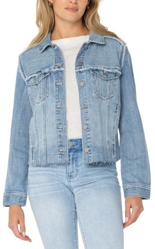 multi fray trucker jacket, Colour: newport bay, Season: s25, Size: XS