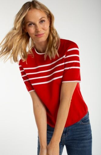 short sleeve  crew neck sweater, Colour: fbrick/wht stp, Size: XS