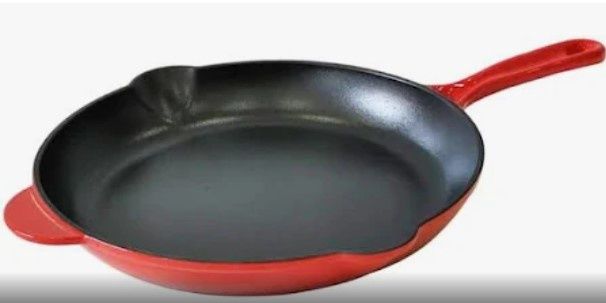 Red Enameled Cast Iron Round Skillet 10IN