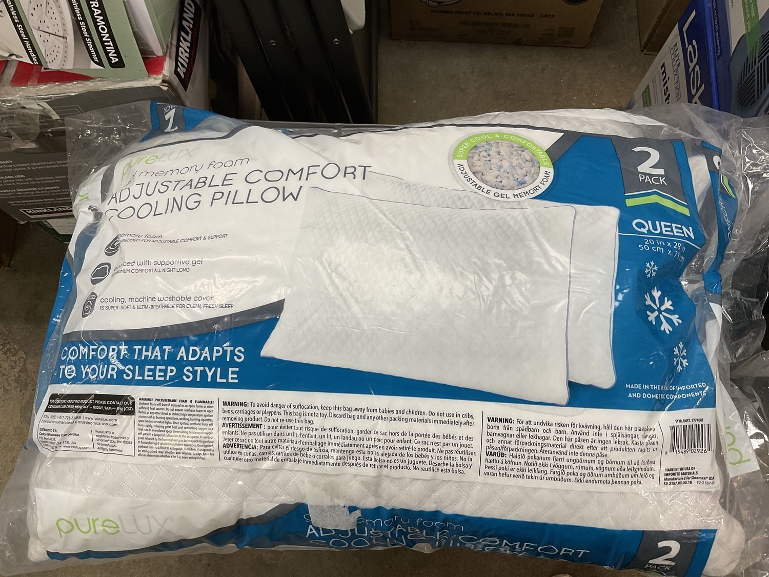 Purelux gel memory foam adjustable comfort cooling pillow 2 pack Queen - Retail $14.99