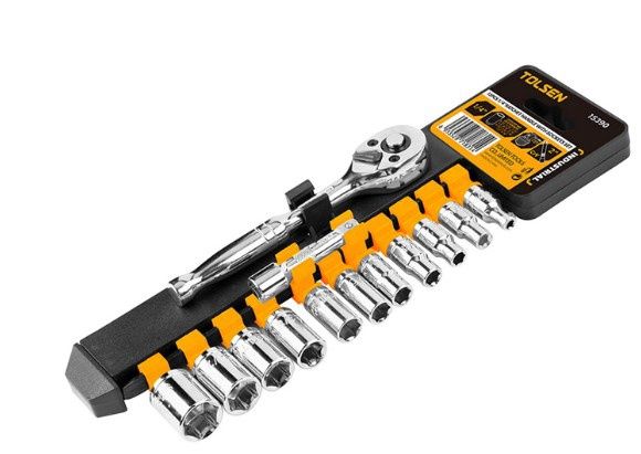13PCS 1/4″ RATCHET HANDLE WITH SOCKETS SET