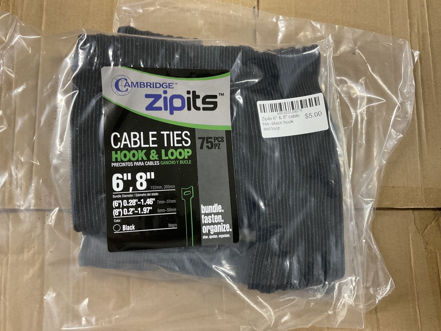 Zipits 6&#39;&#39; &amp; 8&#39;&#39; cable ties -black hook and loop
