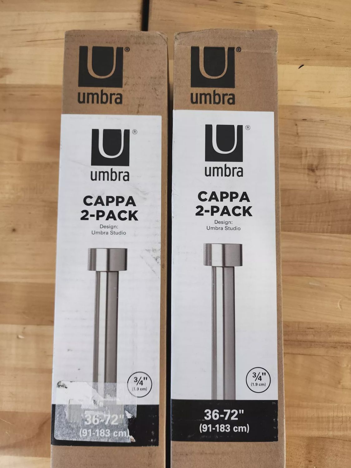 2 Pack Umbra Cappa 3/4” Adjustable Curtain Rod Windows 36