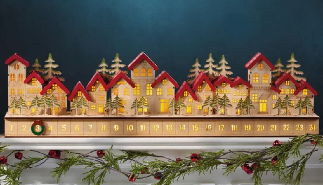 30&quot; Holiday Wooden Village LED Advent Calendar