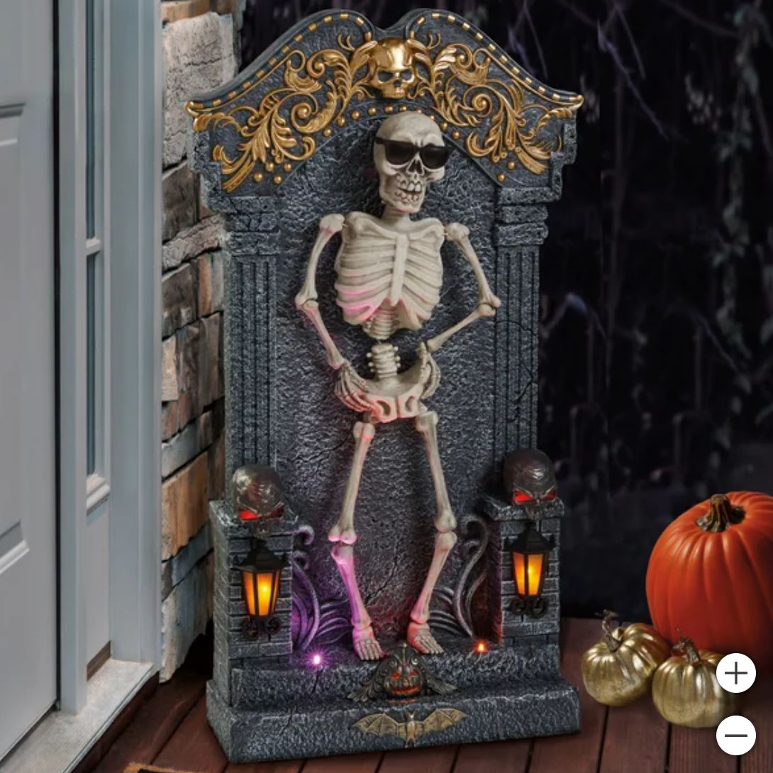 Animated Skeleton Tombstone with Lights and Music