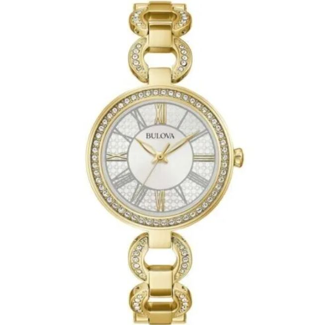 Bulova Classic Crystal Bezel Stainless Steel Ladies Quartz Watch 98L300