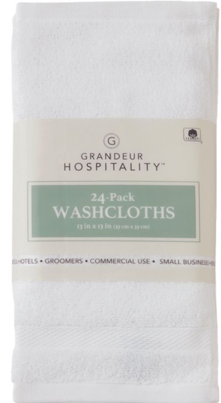 Grandeur Hospitality 100% Cotton Washcloths, White, 24 ct