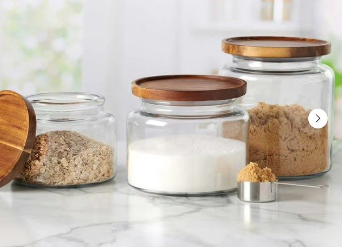 Anchor Hocking Glass Jars with Acacia Lids, Set of 3