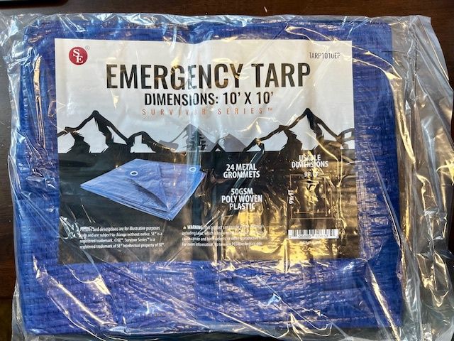 10&#39;x10&#39; Blue Tarp with 24 Metal Grommets, 50GSM Poly Woven