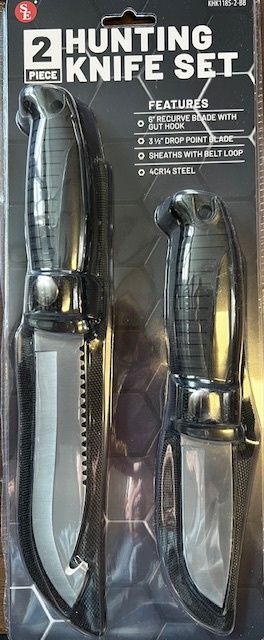 2 Pc/ 11&quot; &amp; 8.5&quot; Black Rubberized handle Hunting Knife Set with Sheath