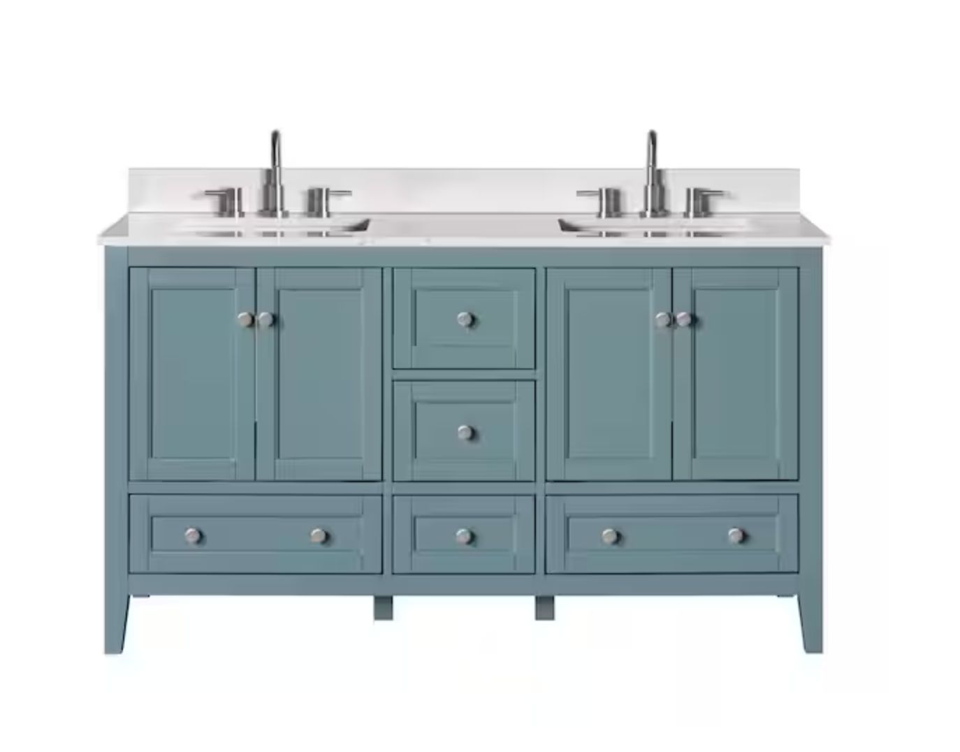 Home Decorators Beverly 61 in. W x 22 in. D x 35 in. H Double Sink Vanity in Teal w/ White Top