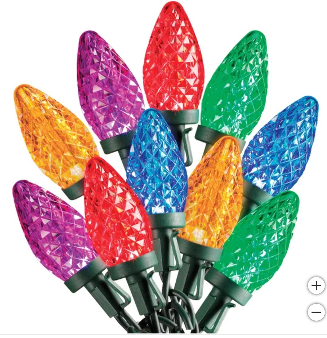 SYLVANIA Stay-Lit Platinum Strings Christmas Lights - LED C9 Multi Color Lights - (2 Strings of 50 Lights)