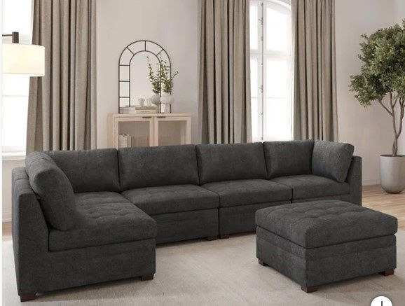 TISDALE 6PC FAB SECTIONAL GRAY, Retail $1699.99