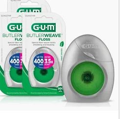 GUM Pro-Weave Woven Dental Floss Shred Resistant Waxed Floss Mint Flavored 3 Count + 2 Travel Units- Retail $12.99