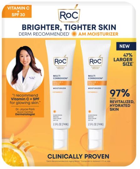 RoC Revive and Glow Vitamin C Moisturizer, SPF 30, 2.5 fl oz, 2-pack