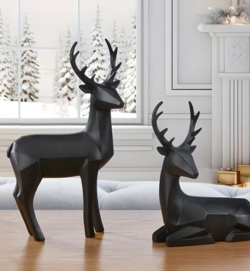 Holiday Black Modern Deer, Set of 2