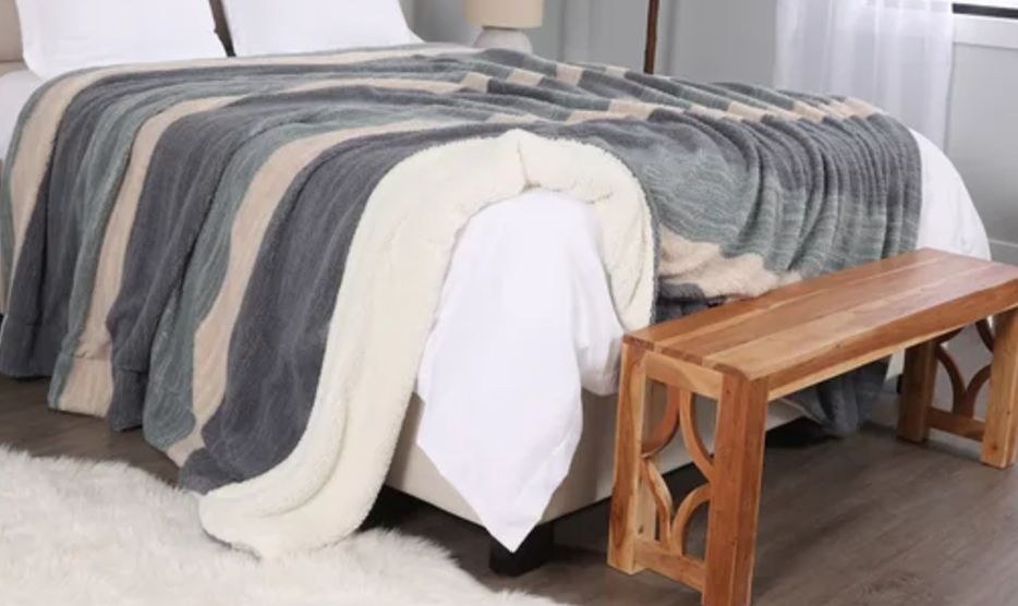 Life Comfort Reversable Sherpa Fleece Queen..