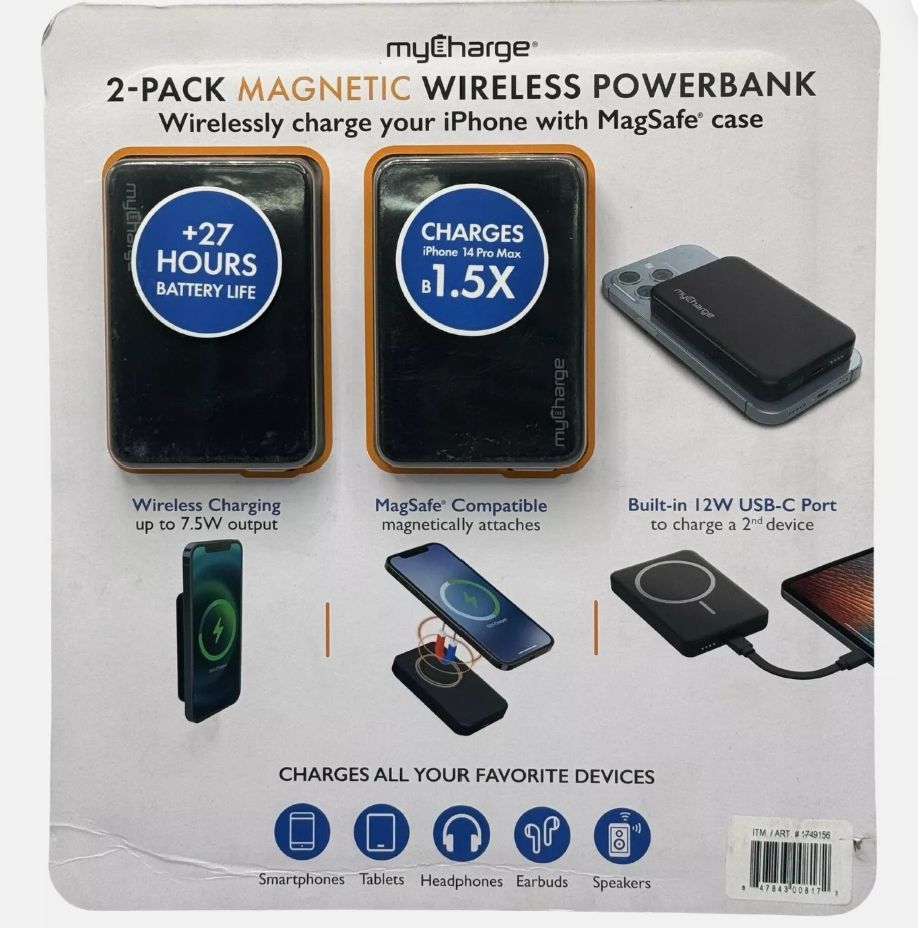 My Charge 2 pk Magnetic Wireless Powerbank