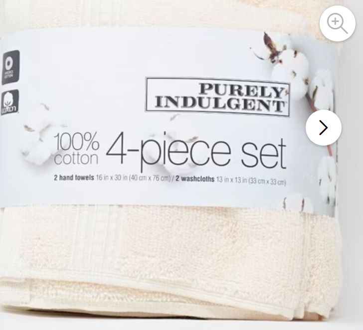 Purely Indulgent 4pc Set 2 Hand Towels 2 Washcloths - RETAIL- 1$0.99