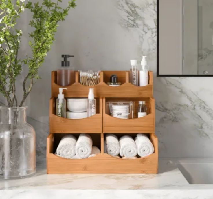 Seville Bamboo Stackable Bin Organizer, 4-piece- A- Retail $35.99