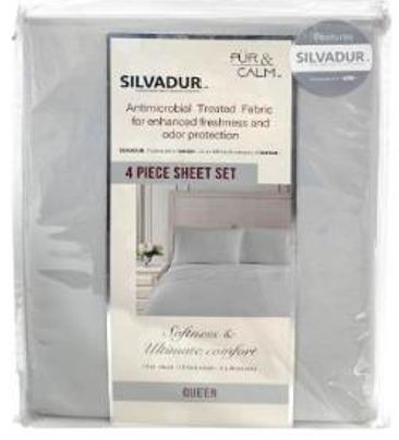 PUR &amp; CALM 4-Piece Grey Antimicrobial Solid Microfiber King Sheet Set