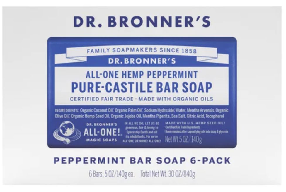 Dr Bronner&#39;s Pure Castille Peppermint Bar Soap, 6-pack