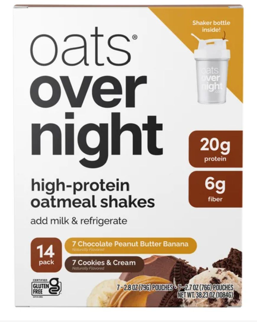 Oats Overnight Variety Pack, 20g Protein Shake, Cookies &amp; Cream &amp; Chocolate Peanut Butter Banana (14 Pack )