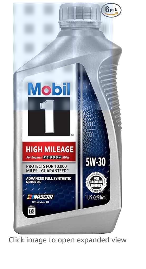 Mobil 1 High Mileage Full Synthetic Motor Oil 5W-30, 6-Pack of 1 quarts