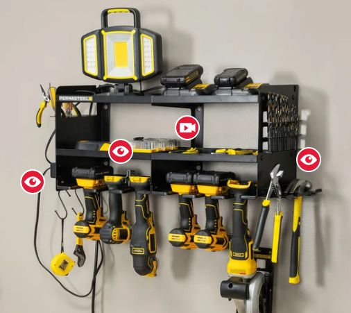 Perma Steel Heavy Duty Hanging Power Tool Organizer Black with Power Strip- Retail $59.99