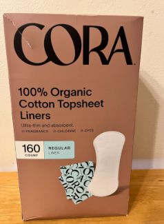 Cora 100% Organic Cotton Topsheet Liners 160 Count - New and Sealed Box - Retail $18.99