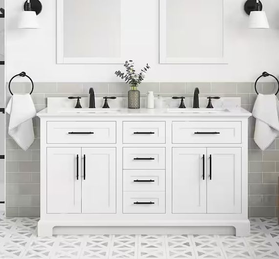 Doveton 60 in. Double Sink  White Bath Vanity, Retail $899.