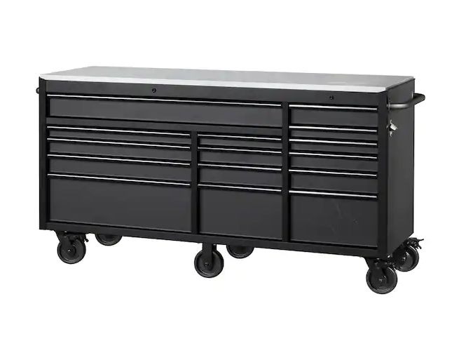 Tool Box Husky 72 in. W x 24 in. D Heavy Duty 15-Drawer Mobile Workbench Cabinet, Retail $1298.