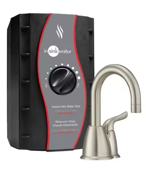 InSinkErator Invite HOT150 Series Instant Hot Water Dispenser Tank with 1-Handle 6.25 in. Faucet in Satin Nickel - Retail $244.51