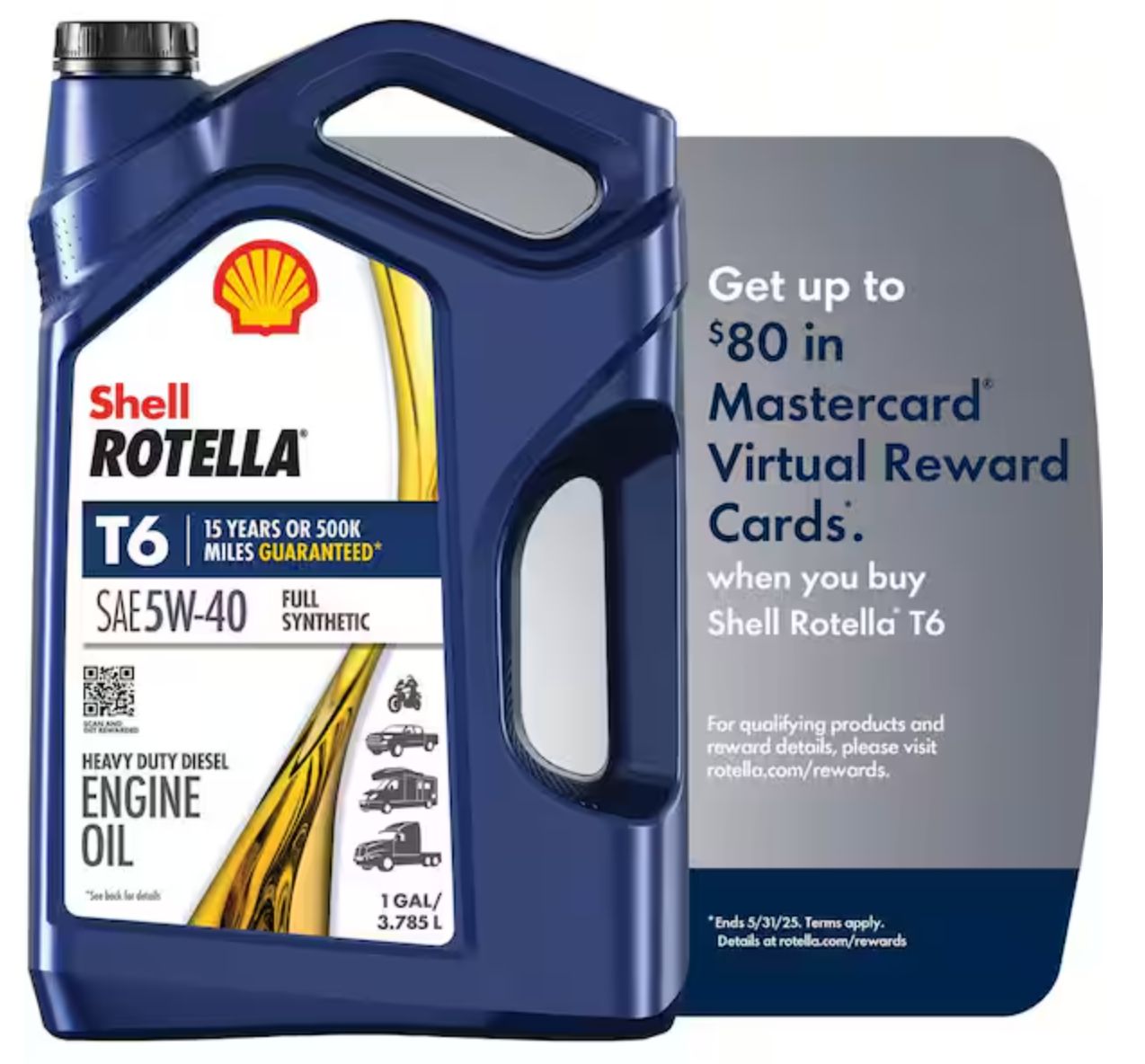 Shell Rotella T6 Full Synthetic SAE 5W-40 Diesel Motor Oil 1 Gal.