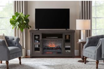Caufield 54 in. Freestanding Electric Fireplace TV Stand in Vintage Warm Oak - Retail $169.00