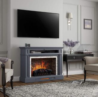 Keighley 52 in. Freestanding Faux Marble Surround Electric Fireplace TV Stand in Blue Ash - Retail $199.00