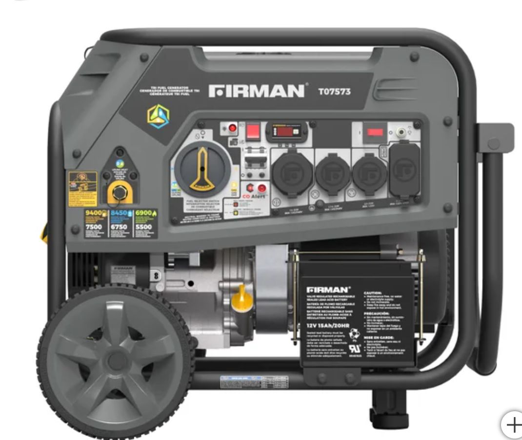 Firman 7500W Running / 9400W Peak Tri Fuel Generator, Retail $899.99