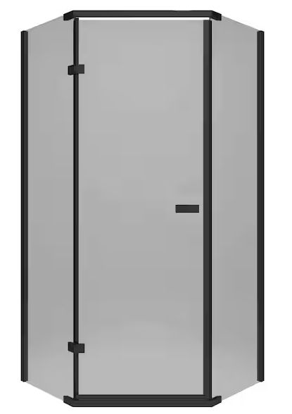 Delta 38 in. W x 72 in. H Neo-Angle Pivot Frameless Corner Shower Enclosure in Matte Black with Tinted Glass - Retail $489.00