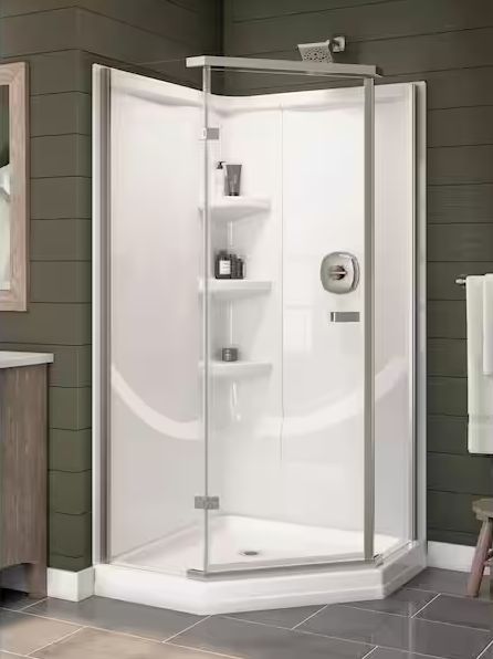 Delta 38 in. W x 73.88 in. H 2-Piece Direct-to-Stud Corner Shower Wall Surrounds in White - Retail $369.00