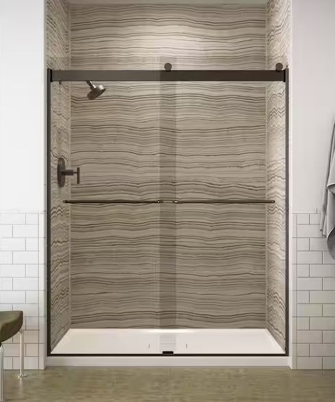 KOHLER Levity 56-60 in. W x 74 in. H Sliding Frameless Shower Door in Matte Black with Towel Bar - Retail $661.50